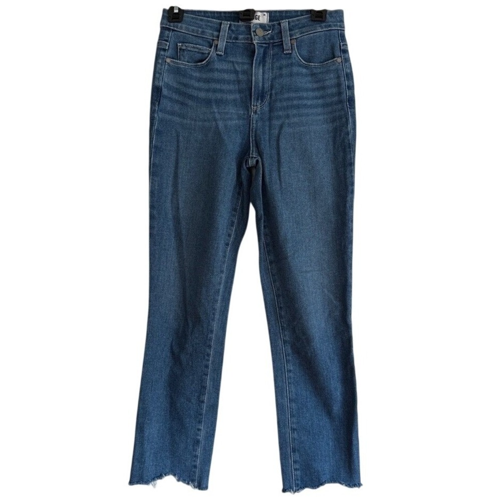 PAIGE Hoxton High Rise Slim Crop Raw Hem Blue Denim Jeans 26 Transcend